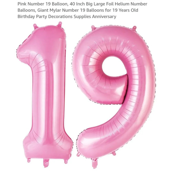 Pink Number‎ Balloons 40 inch Party Decor For 19th Birthday/ Anniversary - Picture 1 of 8